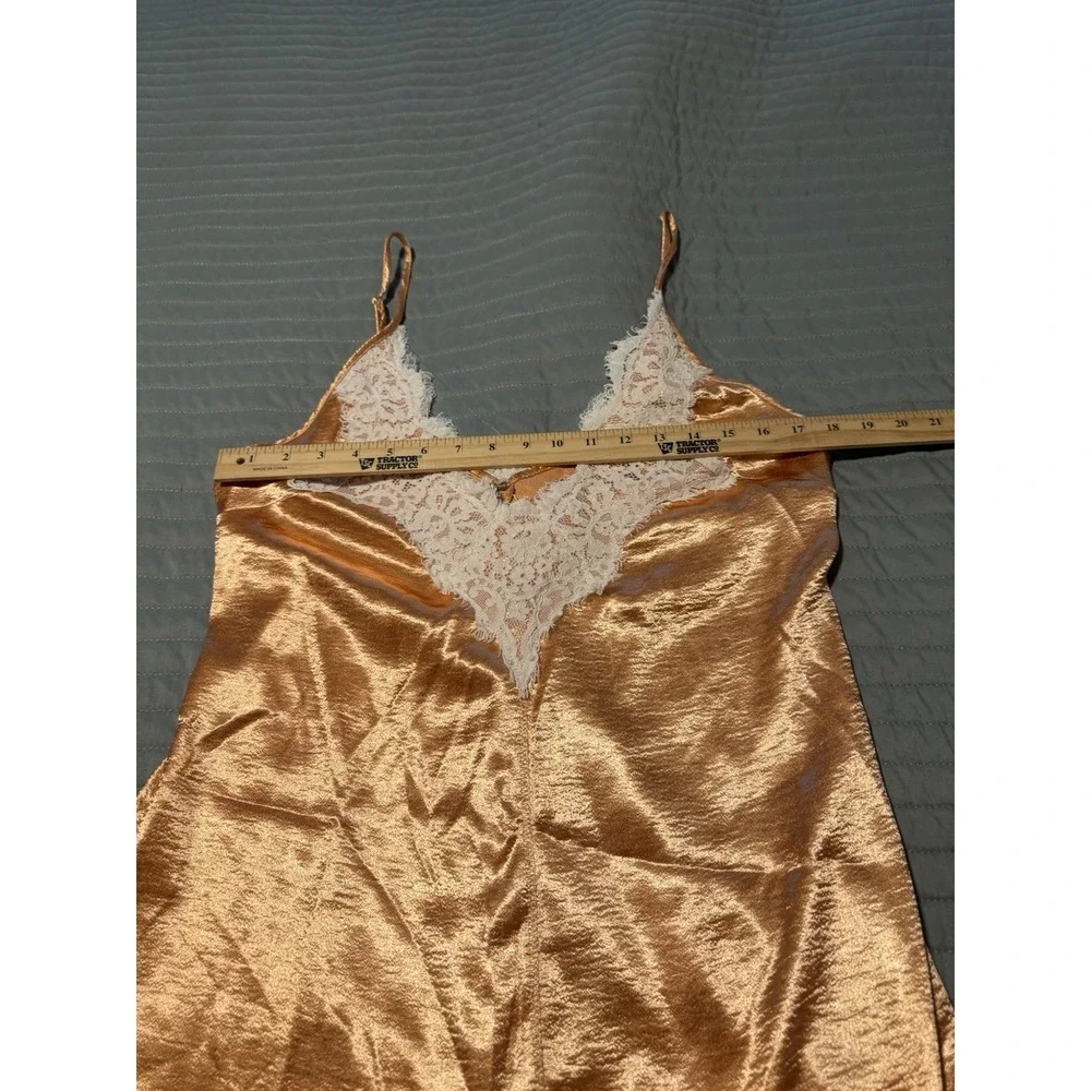Free People Still The One Satin Lace Mini Slip Dress Toasted Combo Bronze Large